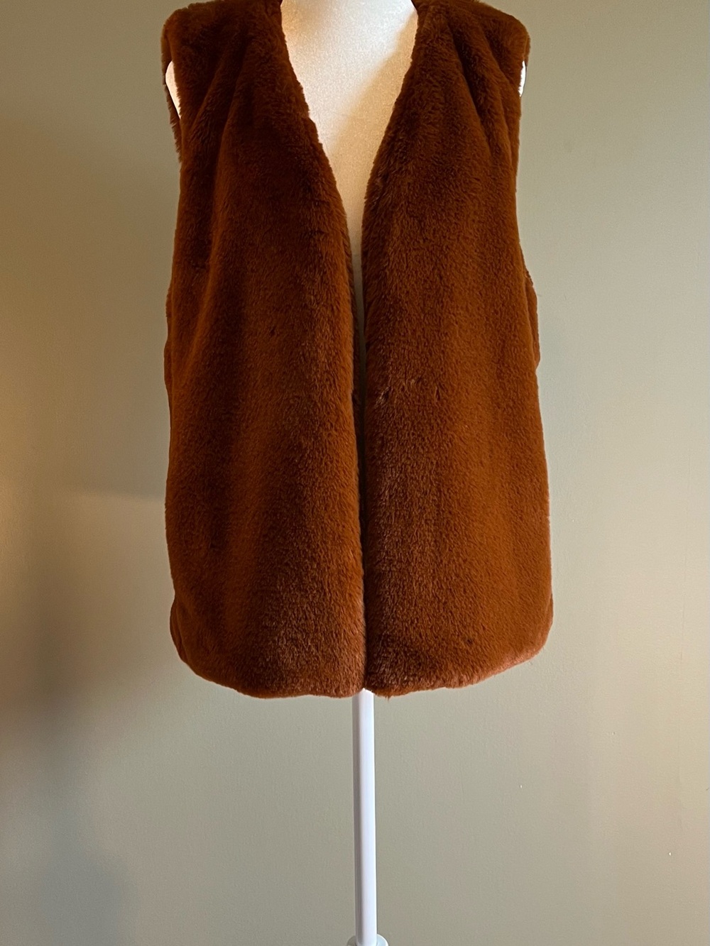 Stella & Dot Burnt Brown Faux Fur Vest